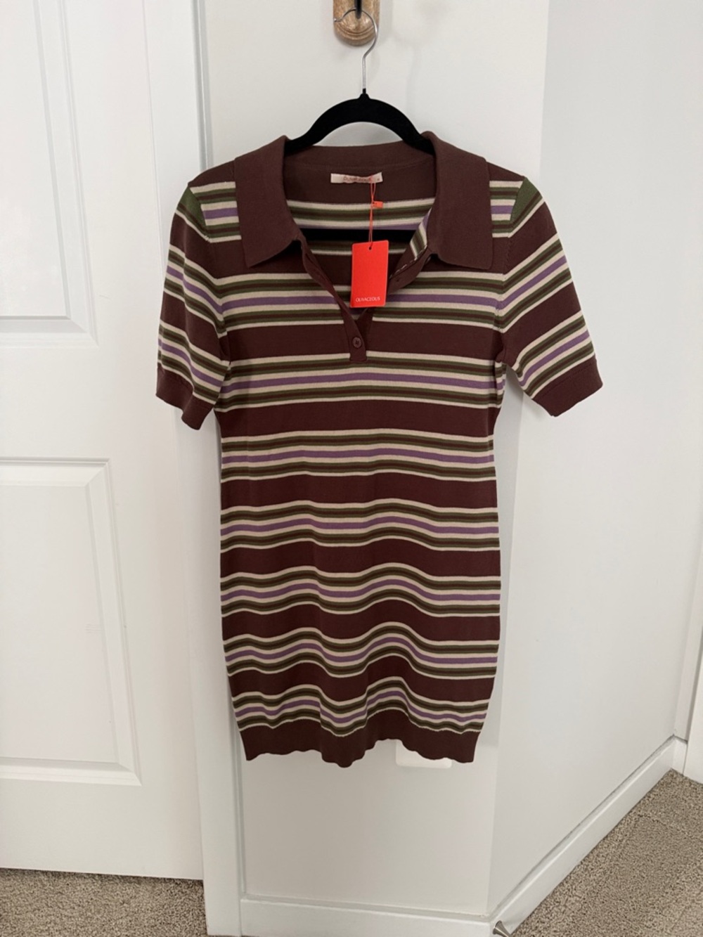 Olivaceous Striped Polo Dress in Brown, Olive & Lavender